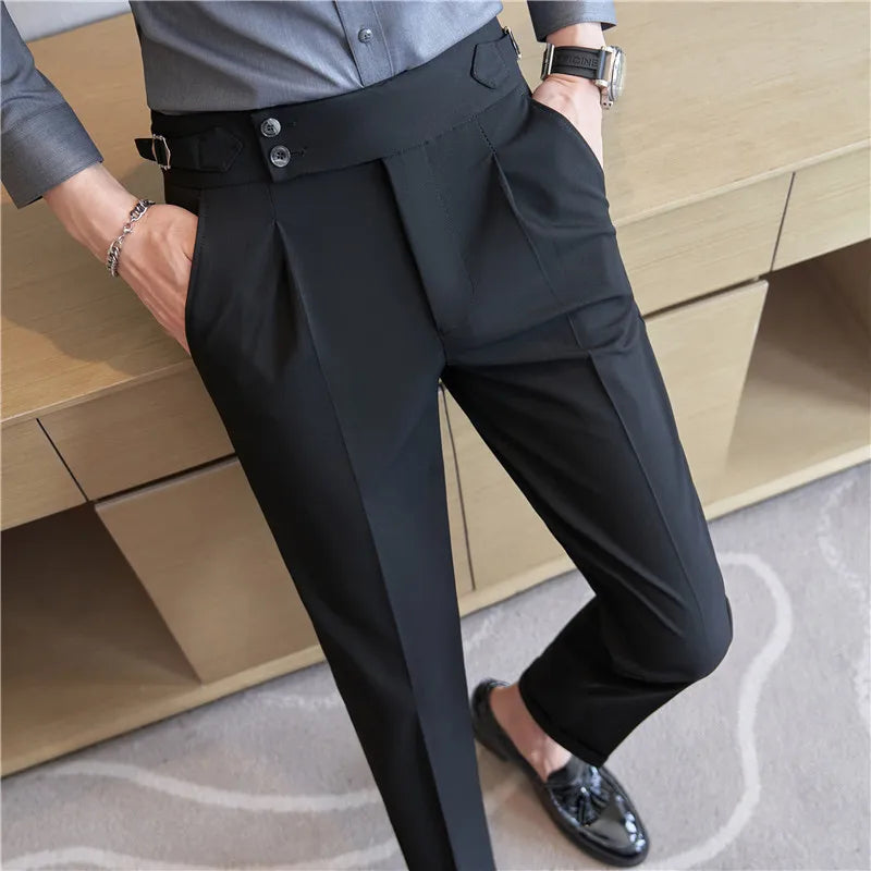 Pantaloni Formali Da Uomo Vita Alta Solidi Autunnali Cammello Slim Fit Abito Casual 2025 Hommes