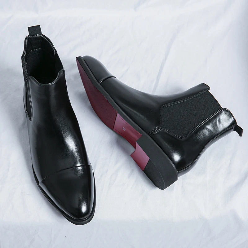 Stivaletti Chelsea Uomo Slip On Con Punta Tonda E Suola Rossa In PU Spedizione Gratuita Taglia 38 46 Scarpe Da Uomo