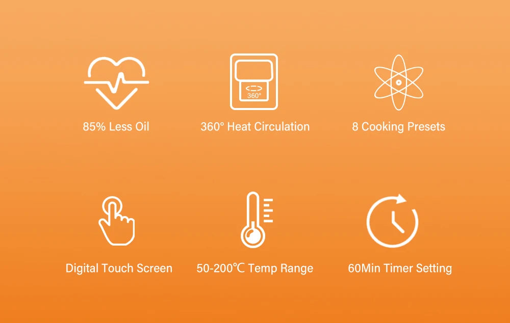Friggitrice Ad Aria Multifunzionale BioloMix Da 7 Litri Senza Olio Forno Disidratatore Convezione Touch Screen