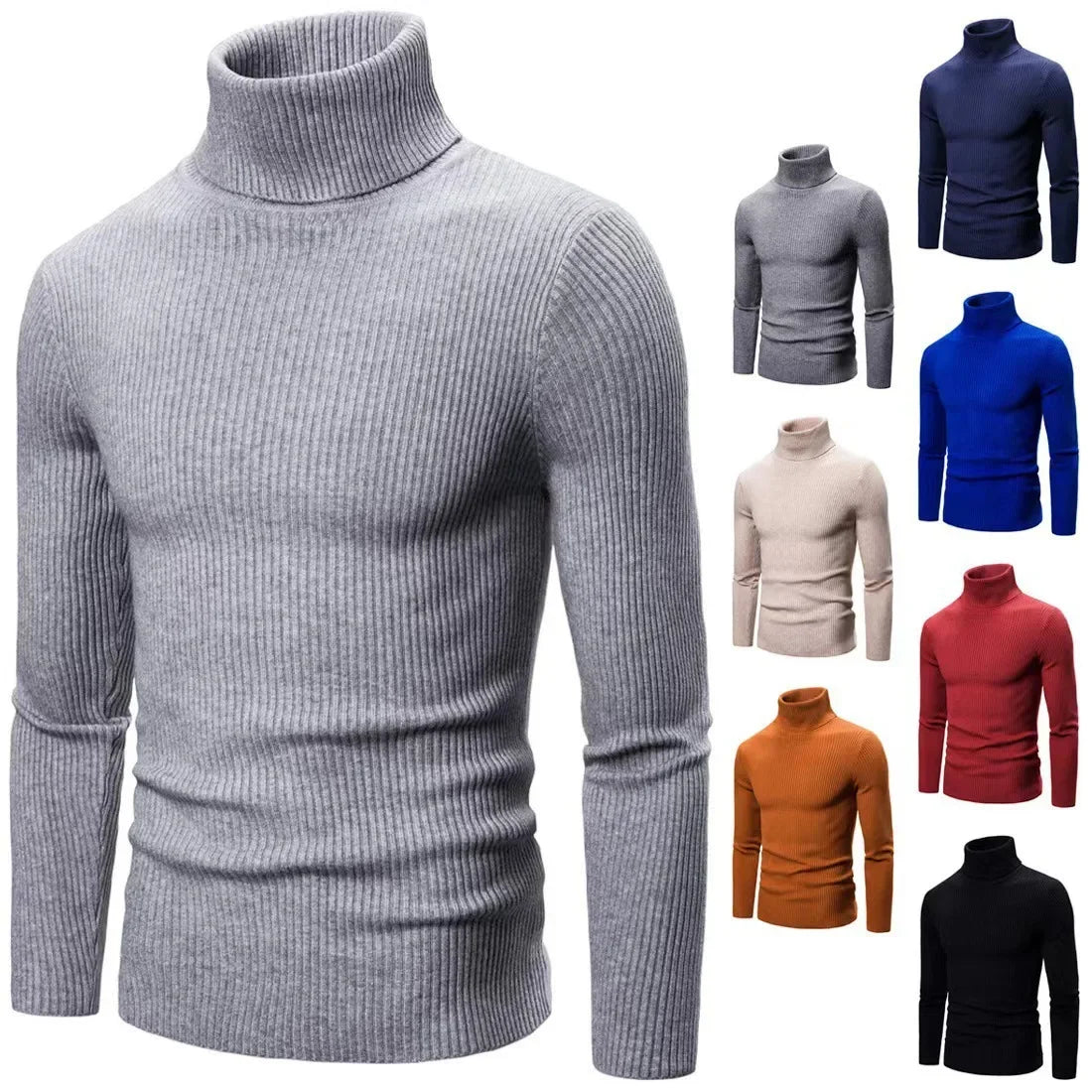 Pullover Da Uomo Dolcevita Lavorato A Maglia Solido Slim Fit Autunno Inverno Manica Intera Casual