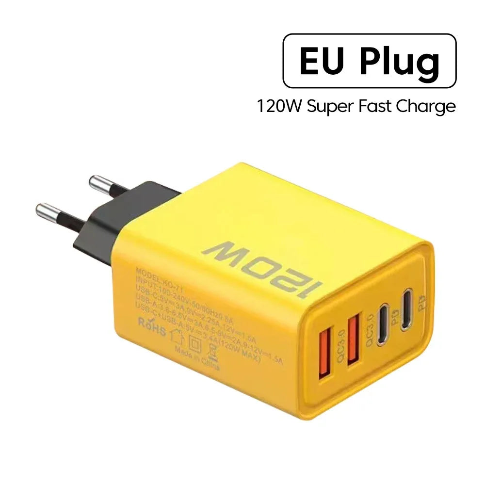 Caricatore USB C PD GaN a Quattro Porte da Parete 120W Ricarica Rapida per IPhone 16 15 14 Samsung Huawei