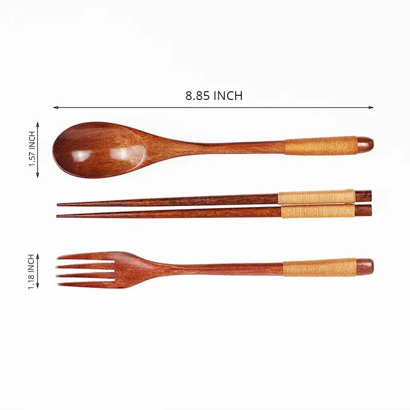 Set Da Tre Posate In Legno Stile Giapponese Bacchette Forchetta E Cucchiaio Per Cucina Utensili Da Casa