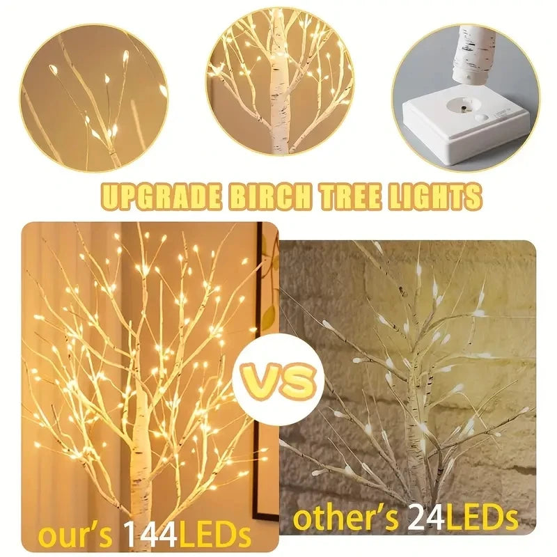 144 LED Luce per albero di betulla Bianco caldo Alimentazione a batteria USB Albero decorativo per le vacanze Natale Halloween Regalo di Pasqua