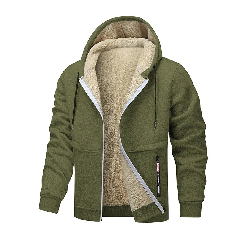Felpa Con Cappuccio In Pile Pesante Foderata In Sherpa Con Cerniera Giacca Streetwear Calda Per Uomo