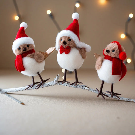 1/3 pezzi di uccelli natalizi in schiuma con sciarpe rosse, decorazioni per l'albero delle vacanze, perfetti per la casa e la stanza, scene natalizie, pendenti per albero di Natale