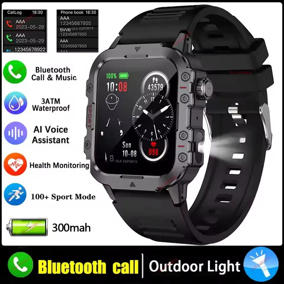 Smartwatch Militare Per Uomo 2026 IP67 3ATM GPS Bluetooth Salute Pressione Sanguigna Chiamate
