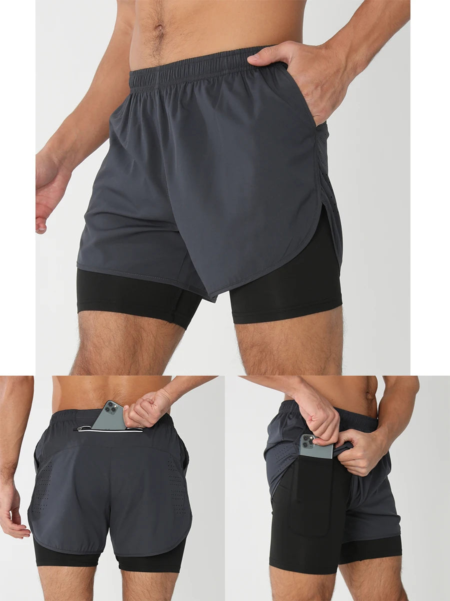 Pantaloncini Da Corsa Da Uomo 2 In 1 Palestra Asciugatura Rapida Pantaloni Corti Sportivi Estivi