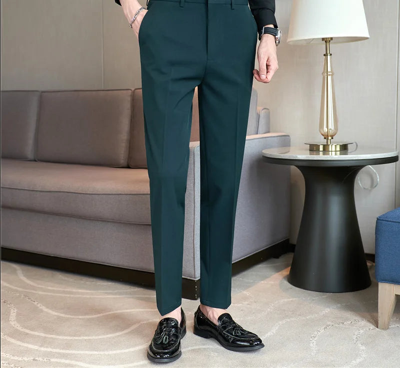Pantaloni Formali Da Uomo Vita Alta Solidi Autunnali Cammello Slim Fit Abito Casual 2025 Hommes