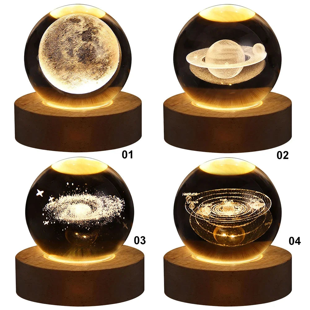 Luci Notturne Con Sfera Di Cristallo Lunare 3D Galassia Astronauta Illuminazione Laser Intaglio Regalo Di Compleanno
