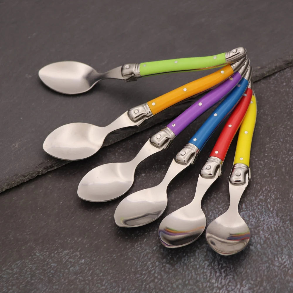 Set Da 6 Cucchiaini Da Caffè In Acciaio Inox Con Manico Arcobaleno ABS Laguiole Per Gelato E Dolci Stoviglie Colorate