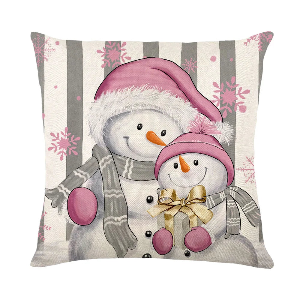 Federa Per Cuscino Natalizio 45x45 Cm In Lino Con Pupazzo Di Neve Per Divano Decorazione Natalizia Sobria Edizione 2024