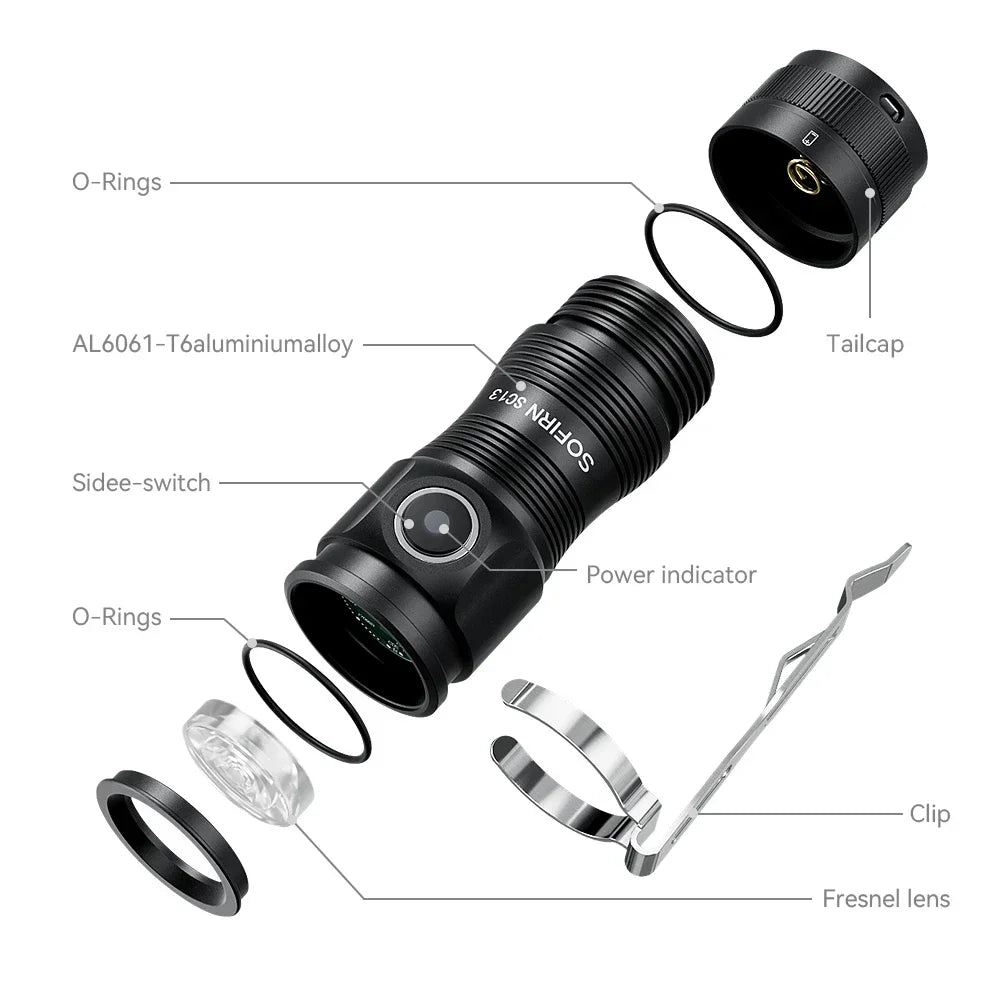 Sofirn Mini SC13 Torcia Elettrica Potente SST40 519A LED 1300lm 18350 Ricaricabile Alto CRI Con Magnetico