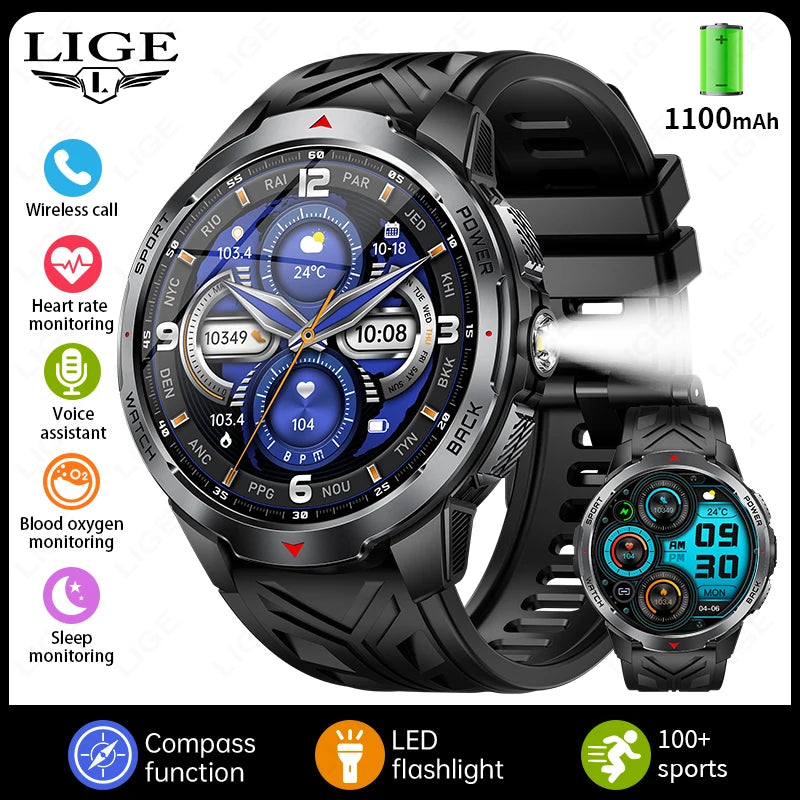 LIGE Smartwatch Da Uomo Bluetooth Chiamata Impermeabile 3ATM Batteria 1100mAh Bussola Esterna Per Sport Fitness