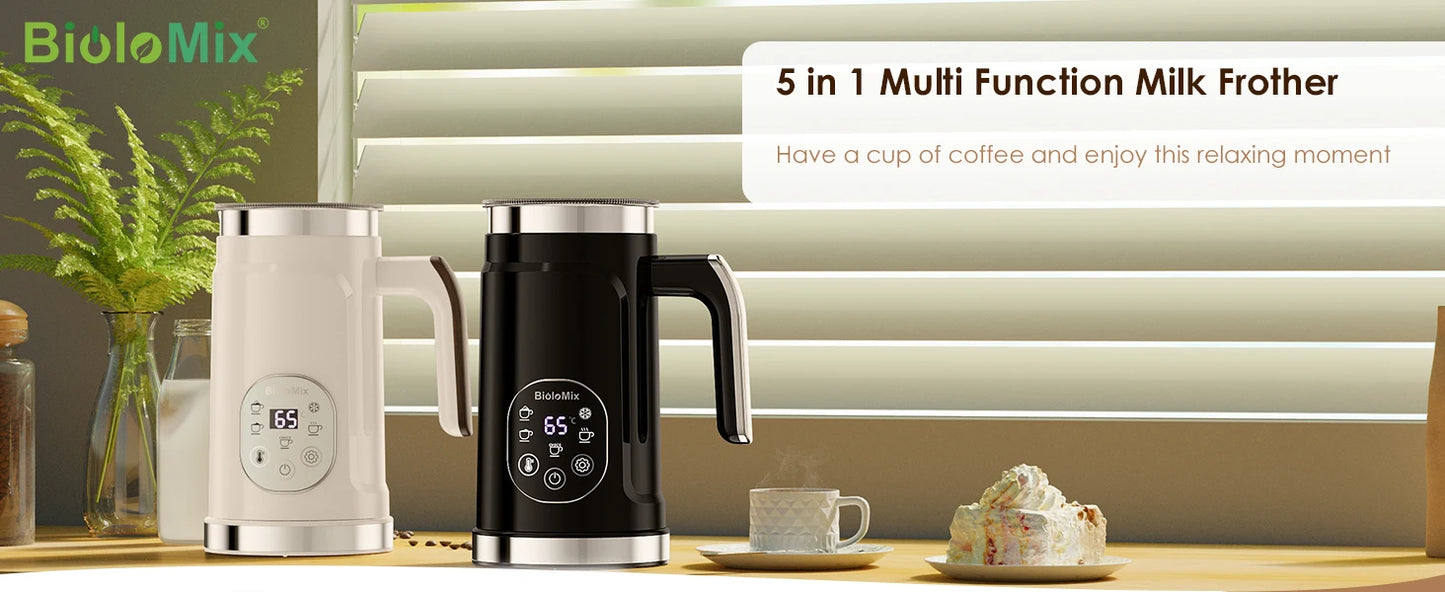 Biolomix Montalatte Intelligente 5 in 1 con Display Touch LED Schiuma Calda e Fredda per Caffè e Latte