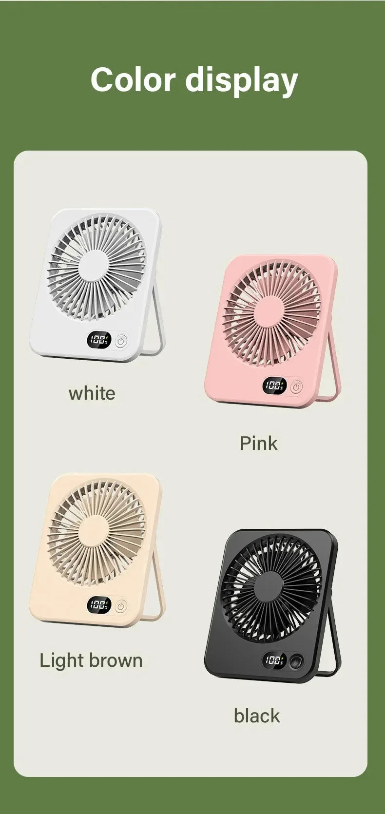 Ventilatore Da Tavolo Portatile Silenzioso Con Display Regolabile Ricaricabile A Cinque Velocità Pieghevole Da Scrivania