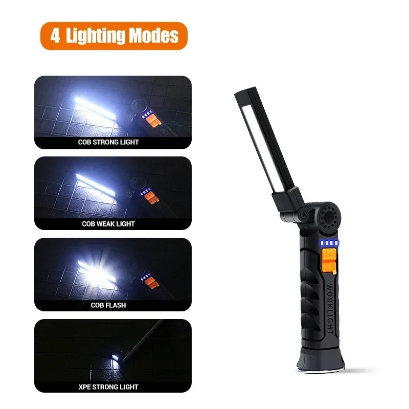 Torcia Portatile A LED COB Ricaricabile USB Lanterna Magnetica Con Batteria Incorporata Per Campeggio E Lavoro
