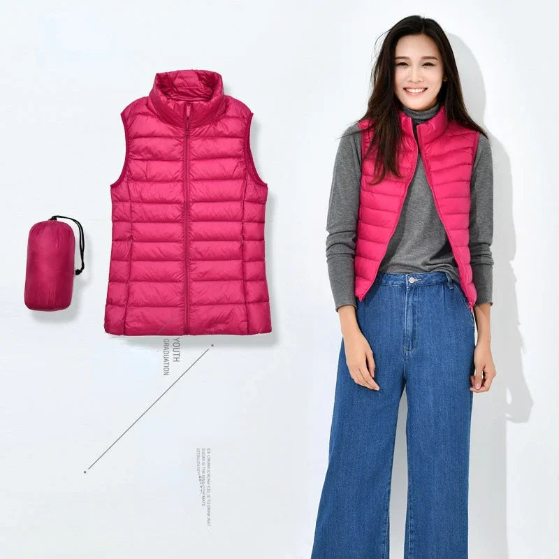 Gilet Piumino Donna Leggero Autunno Primavera Bianco Senza Maniche Piumino D Anatra Per Ufficio