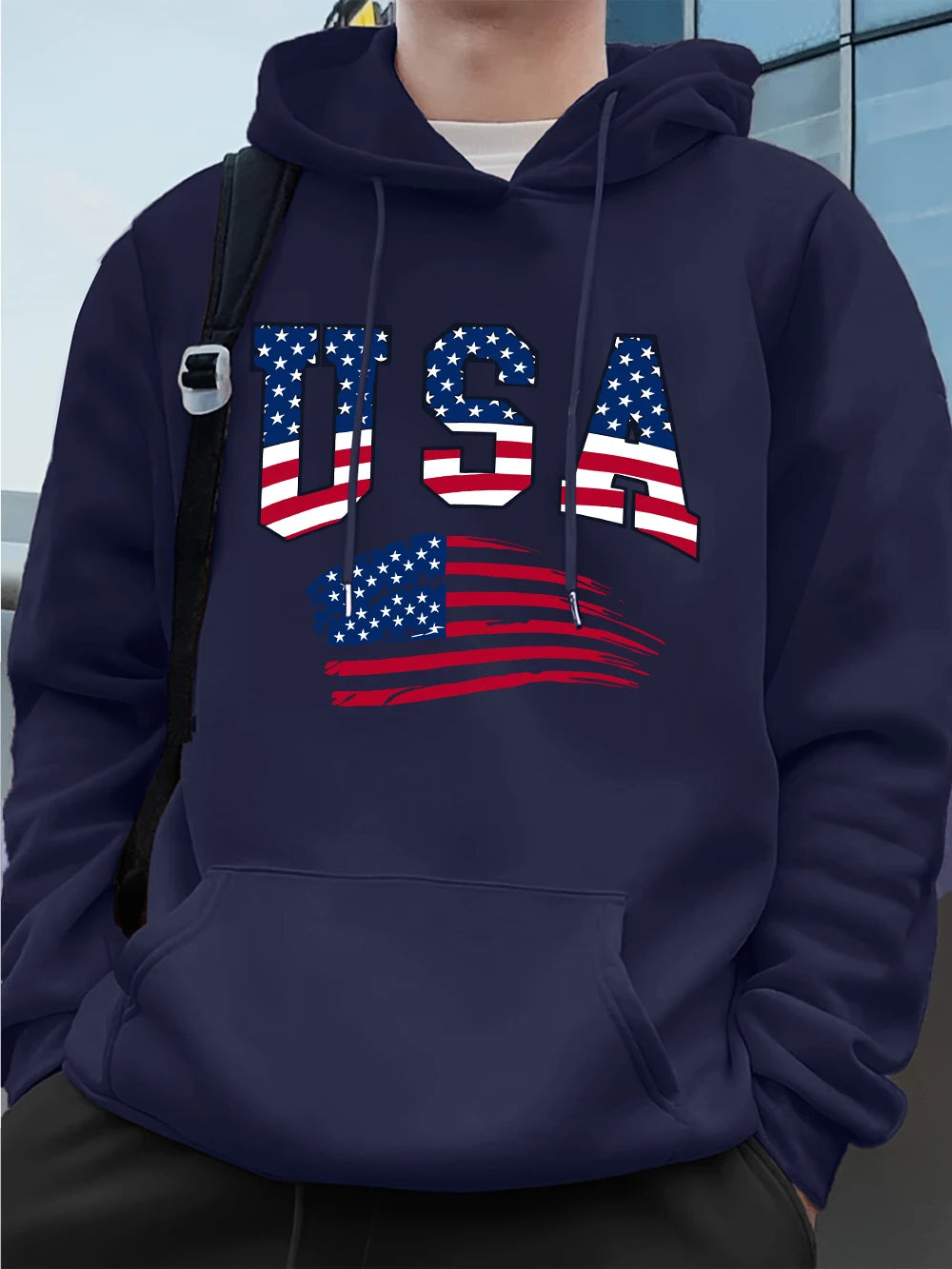 Felpa Con Cappuccio Da Uomo Con Stampa Bandiera USA In Pile Invernale Caldo Oversize Hip Hop Abbigliamento Sportivo