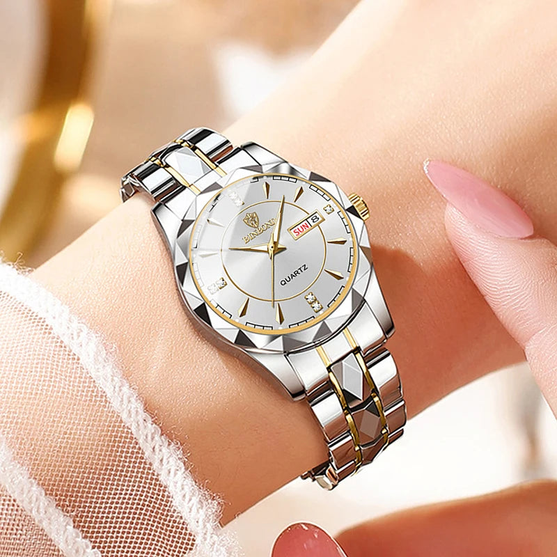 Orologio Da Donna BinBong Quarzo Di Lusso In Acciaio Inossidabile Data Luminosa Impermeabile Regalo Per Fidanzata
