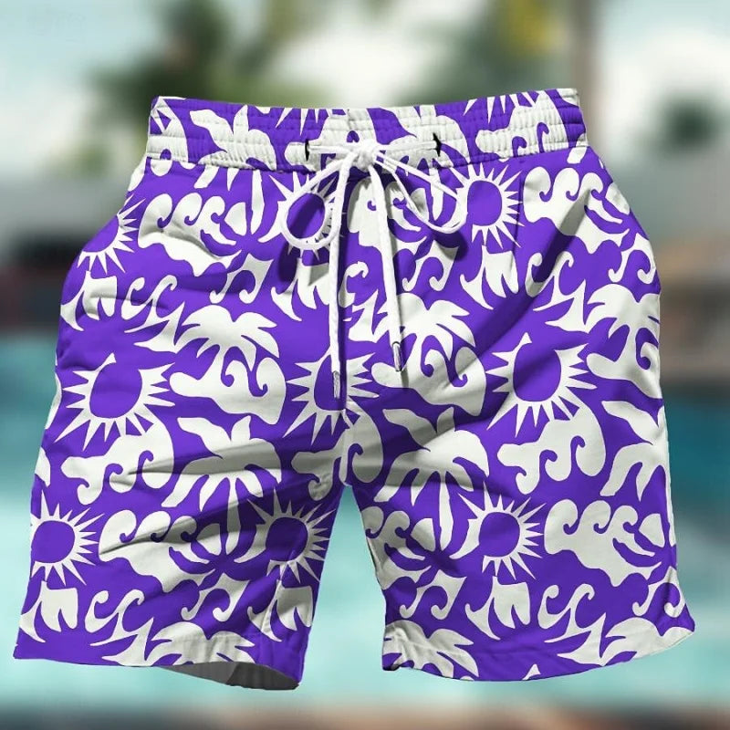 Pantaloncini Corti Retrò Con Geometria Stampata 3D Uomo Spiaggia Motivo Etnico Colorato Surf Hawaii Costume Bambini