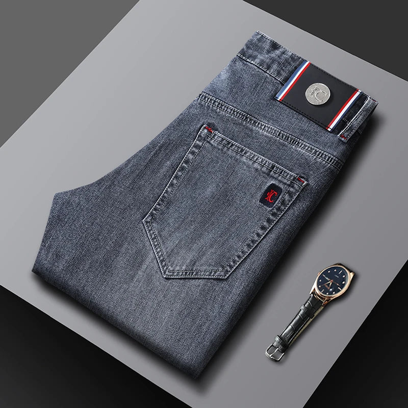 Jeans Uomo Slim Fit A Gamba Dritta Stile Europeo Pantaloni Lunghi Elasticizzati Casual Da Lavoro Versatili