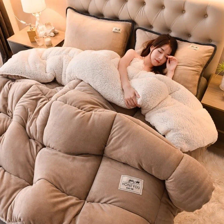 Coperta In Pile Di Agnello Trapunta Invernale Ispessita Velluto Bifacciale Doppio Caldo