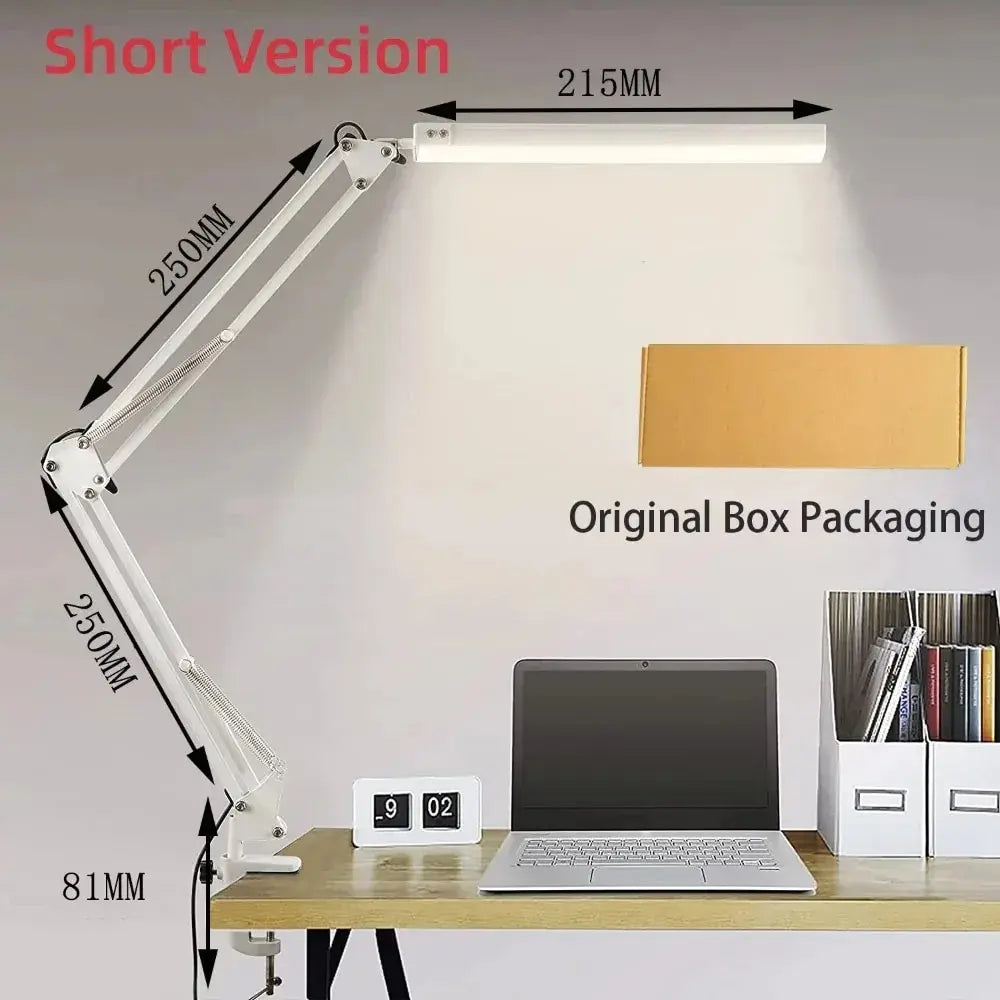 Lampada Da Scrivania Pieghevole A LED In Metallo Con Clip E Braccio Lungo Dimmerabile Tre Colori Regolabili Per Computer