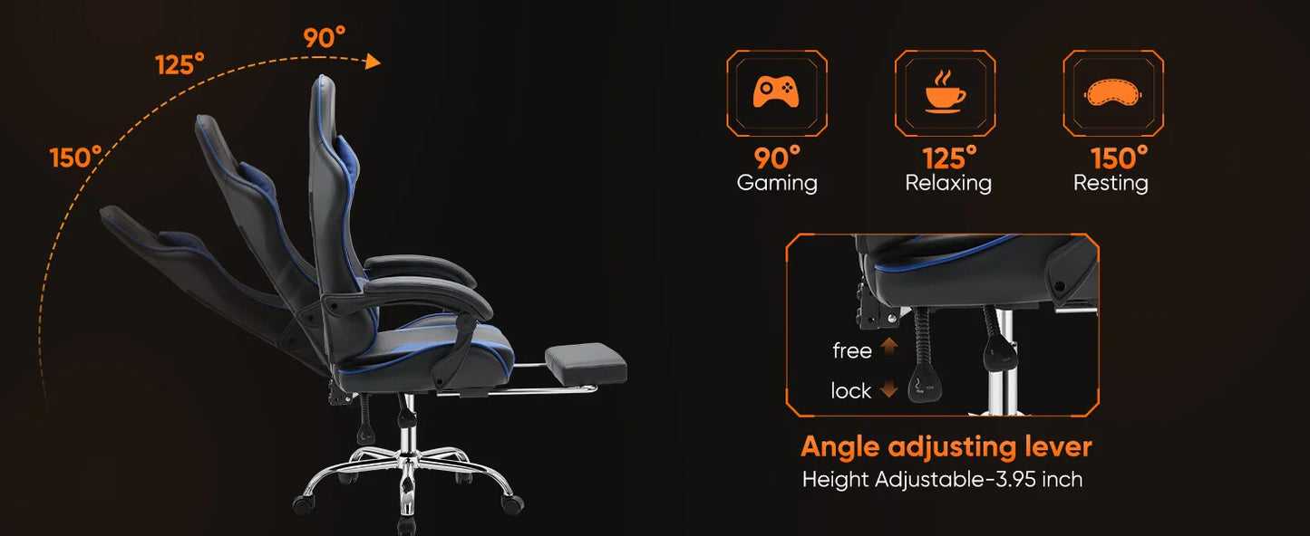 JHK Sedia Da Gioco Ergonomica Da Corsa Girevole Regolabile In Pelle PU Con Poggiatesta E Supporto Lombare Per Ufficio