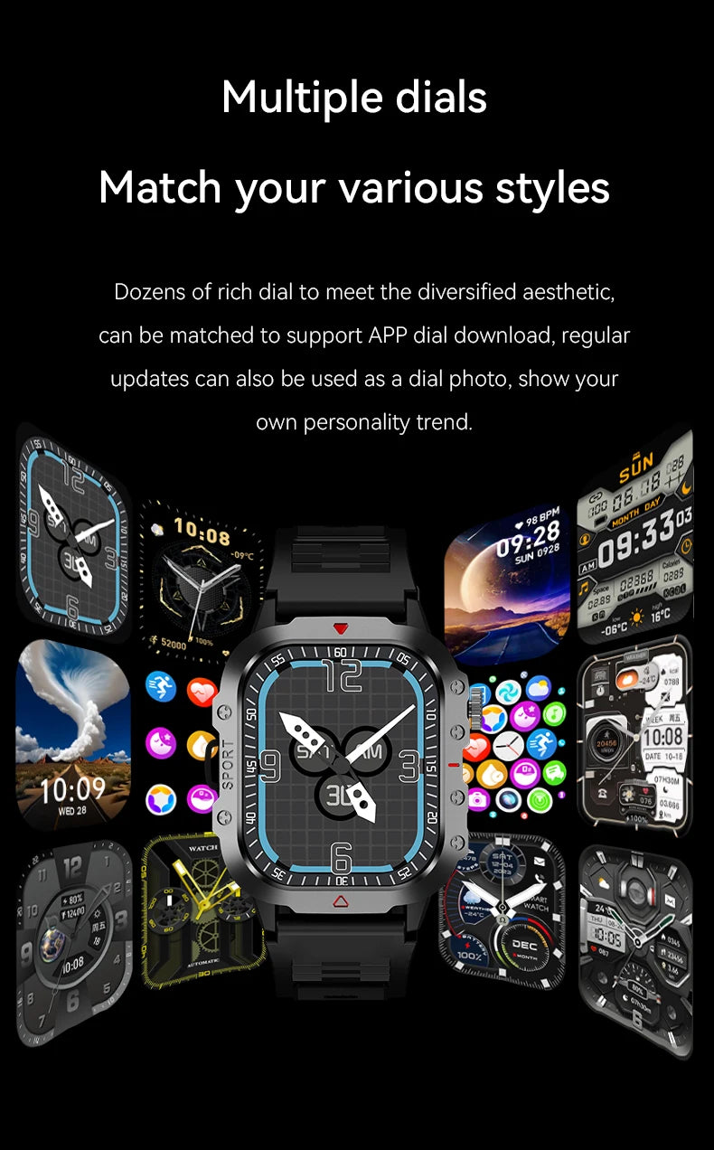 LAXASFIT Orologio Militare Da Uomo Smartwatch Con Schermo Touch HD Da 2.01 Pollici Chiamata Vocale Bluetooth