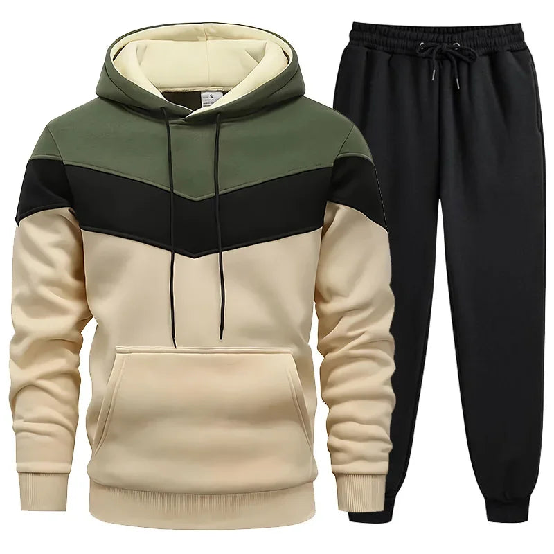 Tuta Uomo Due Pezzi 2024 Autunno Inverno Felpa Con Cappuccio E Pantaloni Set Sport Tricolore Caldo E Casual