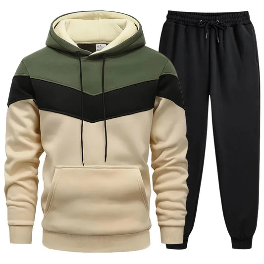 Tuta Uomo Due Pezzi 2024 Autunno Inverno Felpa Con Cappuccio E Pantaloni Set Sport Tricolore Caldo E Casual