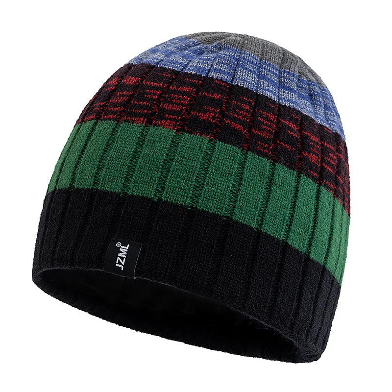 Cappello Cuffia Unisex Con Etichetta JZML Berretto Casual A Strisce Colorate Lavorato A Maglia Invernale