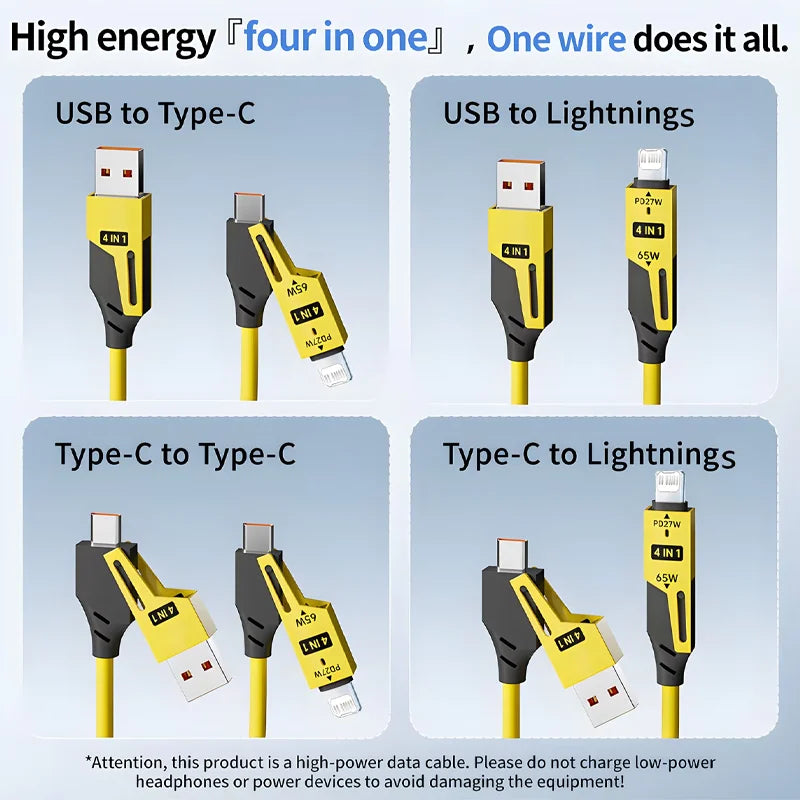 Cavo USB A Molla 4 In 1 Per Caricabatterie Rapido Da 65 W Tipo C 6A Per iPhone iPad MacBook Huawei