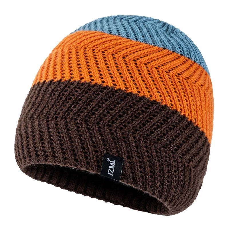 Cappello Cuffia Unisex Con Etichetta JZML Berretto Casual A Strisce Colorate Lavorato A Maglia Invernale