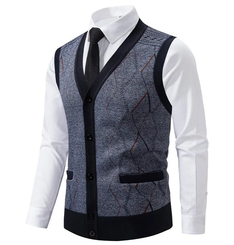 Gilet Da Uomo Con Scollo A V Senza Maniche In Maglia Lavorata Con Bottoni E Fodera In Pile Per Autunno Inverno
