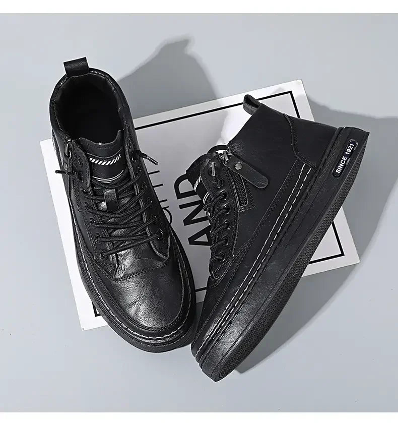 Stivali Da Uomo In Pelle Invernali Alti Scarpe Moda Stivaletto Casual Da Lavoro All Aperto Sneakers Maschili Novità