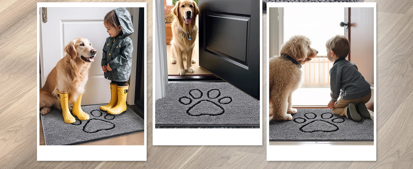 Zerbino Ciniglia Ultra Assorbente Design Zampe Lavabili Antiscivolo Asciugatura Rapida Porta Cane Fangosi