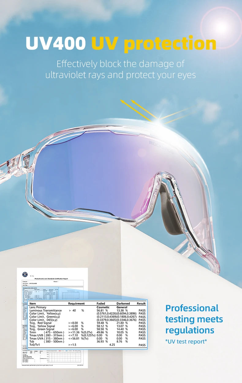 Rockbros Occhiali Da Ciclismo Unisex Polarizzati Fotocromatici Da Sole Con Montatura Grande UV400 E Due Lenti