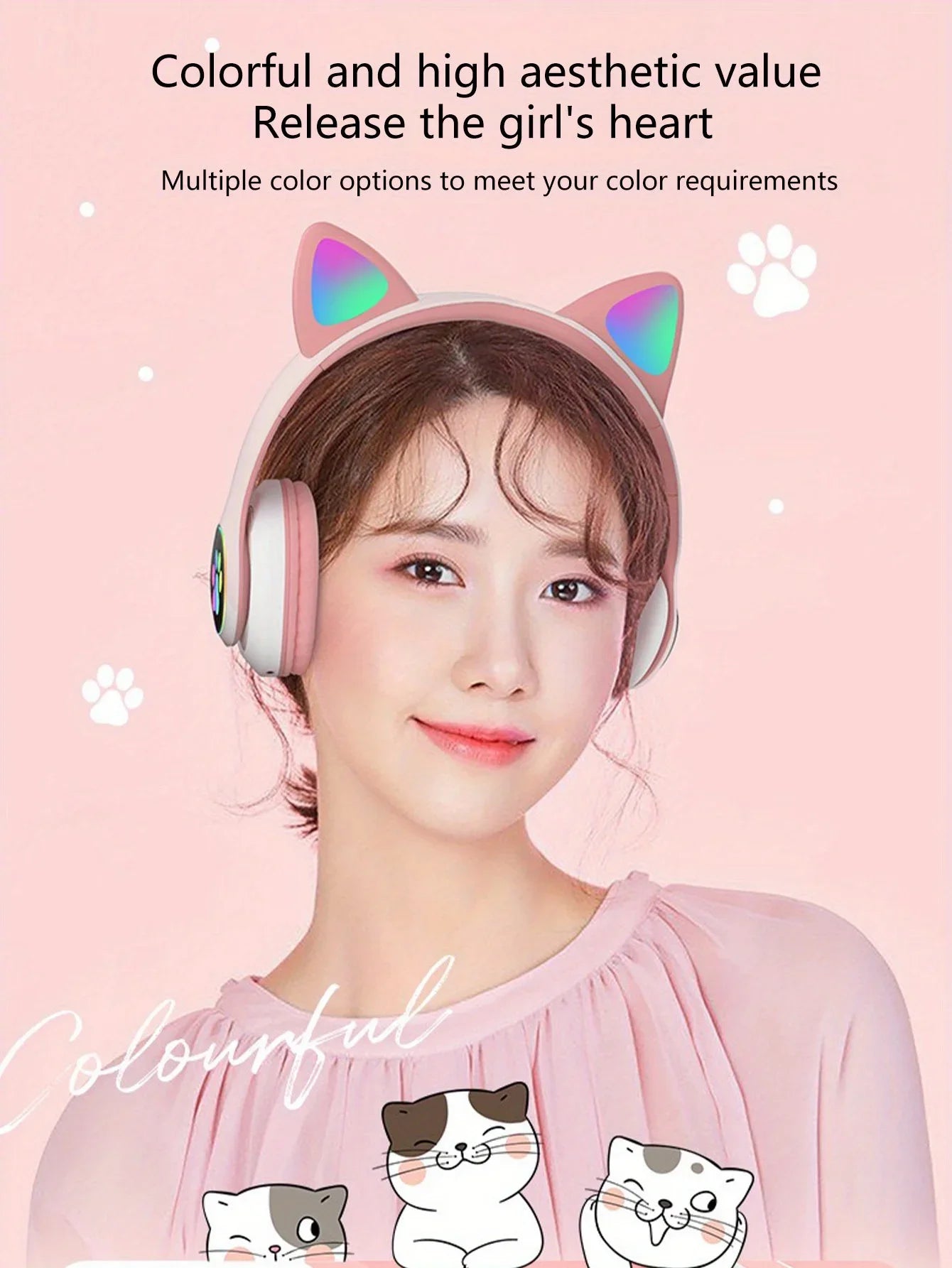 Cuffie Wireless Per Gatti Con Orecchie Di Gatto RGB Microfono Cancellazione Del Rumore Musica Stereo Regalo Ideale