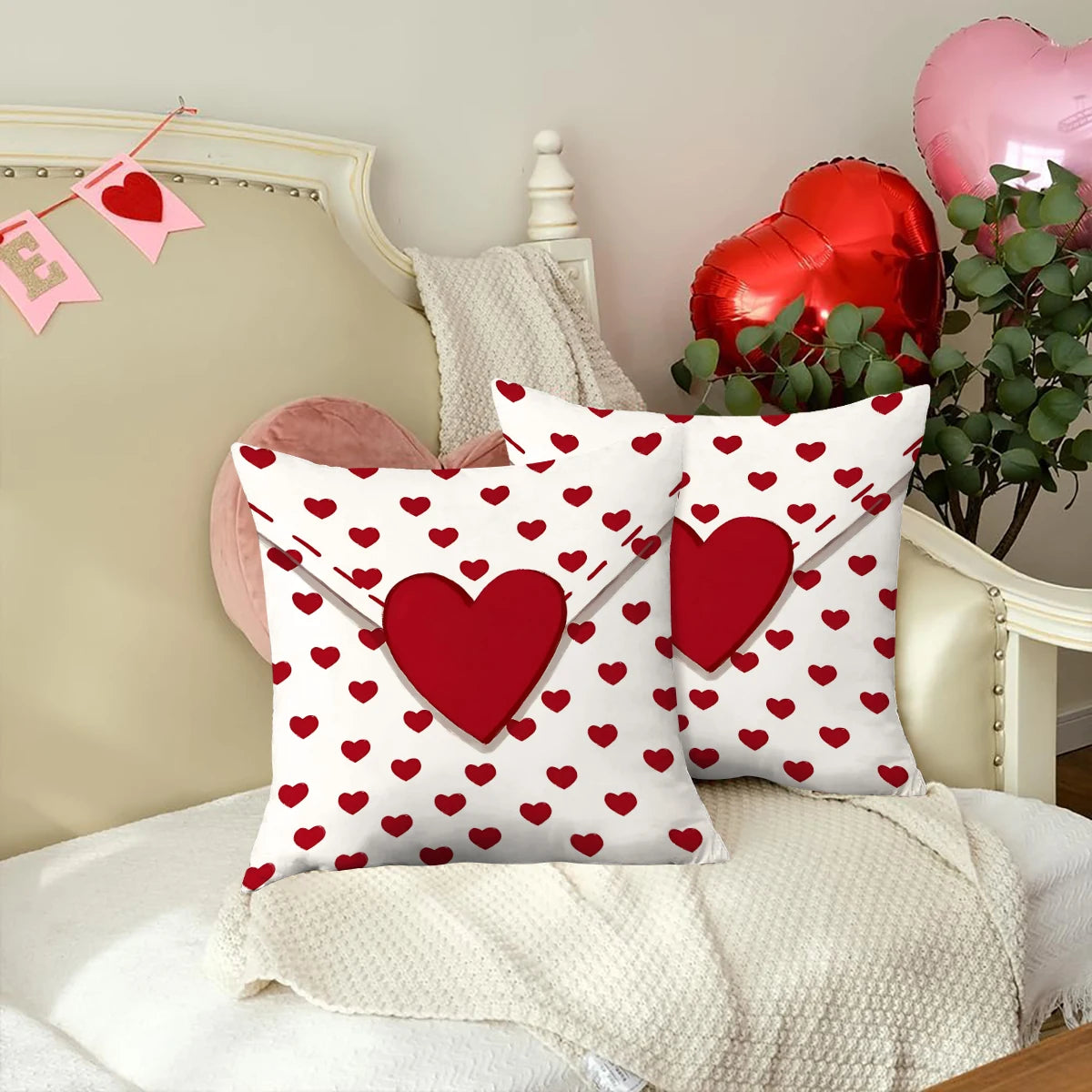 Due Fodere Per Cuscino San Valentino Con Busta D Amore Per Decorazione Divano E Anniversario Di Matrimonio