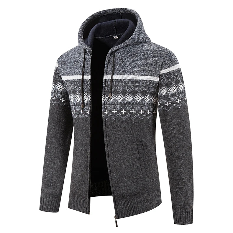 Maglione Invernale Da Uomo In Pile Con Cappuccio Cardigan Caldo Con Cerniera Lavorato A Maglia