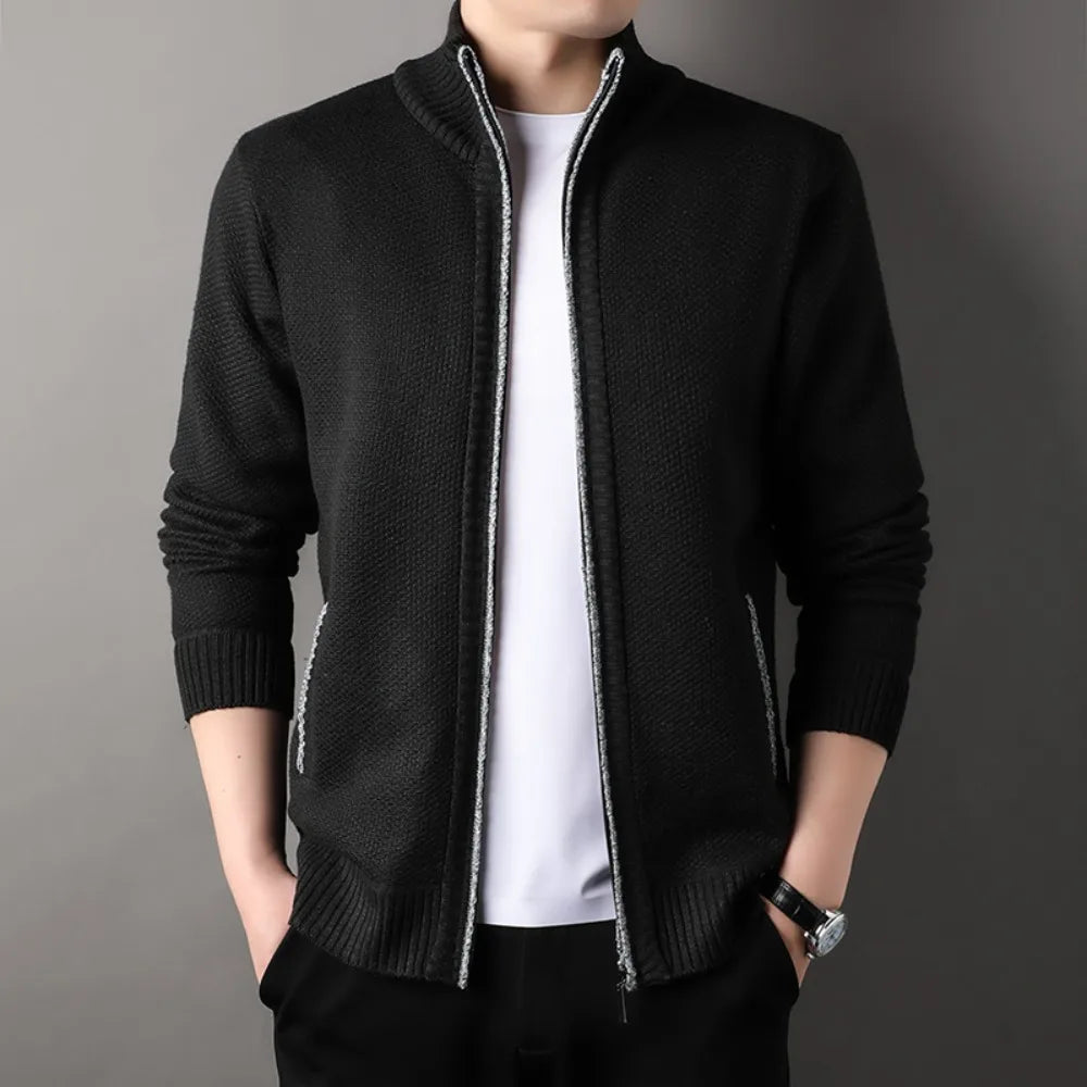 Maglione Lavorato A Maglia Con Colletto Rialzato Da Uomo Autunno Inverno Cardigan Slim In Tinta Unita Coreana