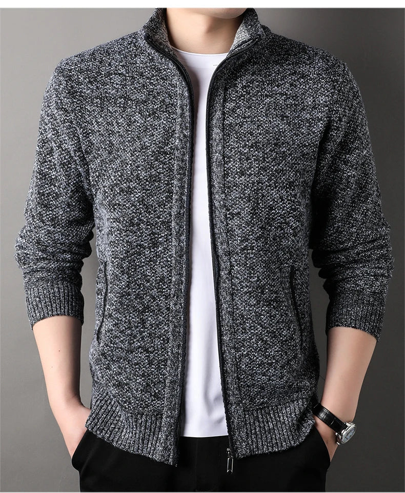 Maglione Lavorato A Maglia Con Colletto Rialzato Da Uomo Autunno Inverno Cardigan Slim In Tinta Unita Coreana
