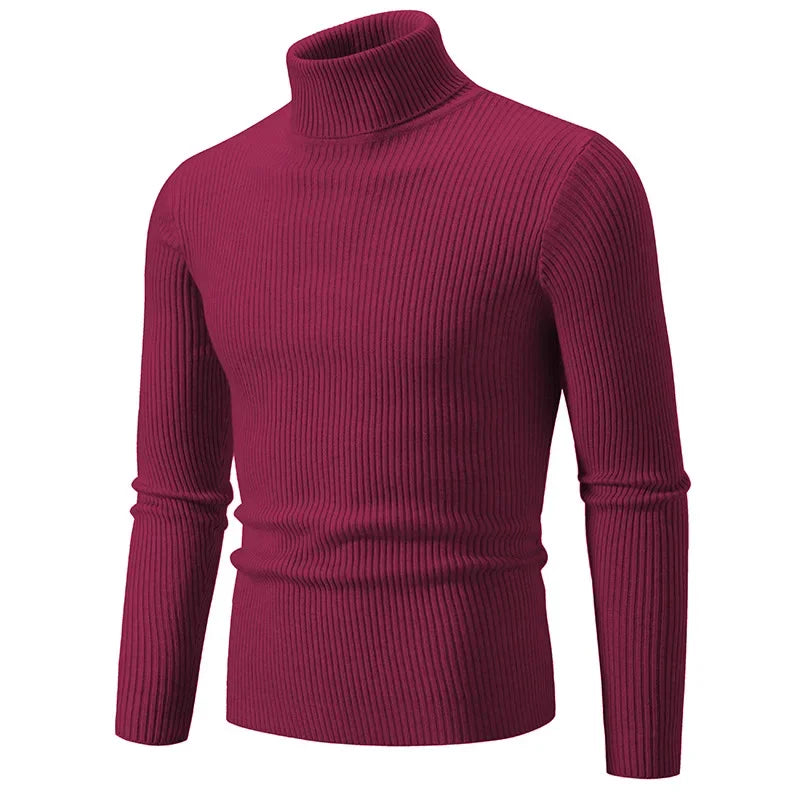 Pullover Da Uomo Dolcevita Lavorato A Maglia Solido Slim Fit Autunno Inverno Manica Intera Casual