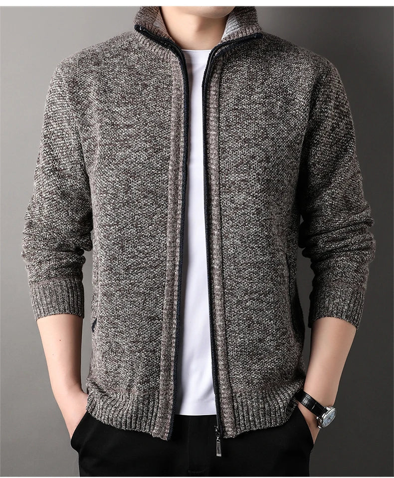 Maglione Lavorato A Maglia Con Colletto Rialzato Da Uomo Autunno Inverno Cardigan Slim In Tinta Unita Coreana