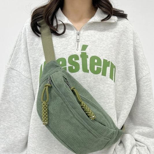 Marsupio da donna Marsupio in velluto a coste di grande capacità Borsa da petto stile street Borse a tracolla a tracolla moda Borsa da cintura casual