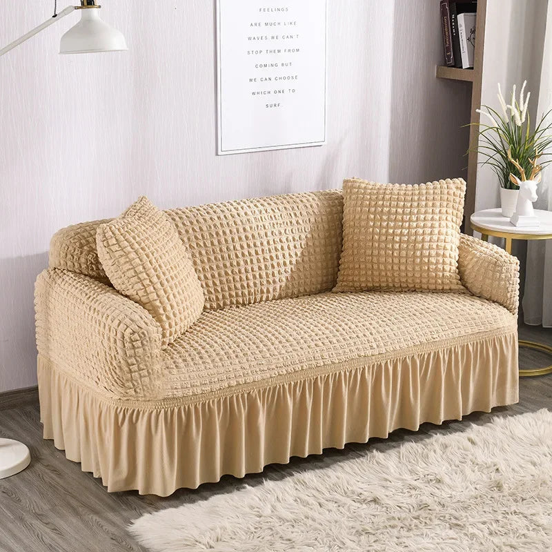 Copridivano Angolare A Forma Di L Elastico Seersucker Con Volant Spesso Per Soggiorno 1 2 3 4 Posti