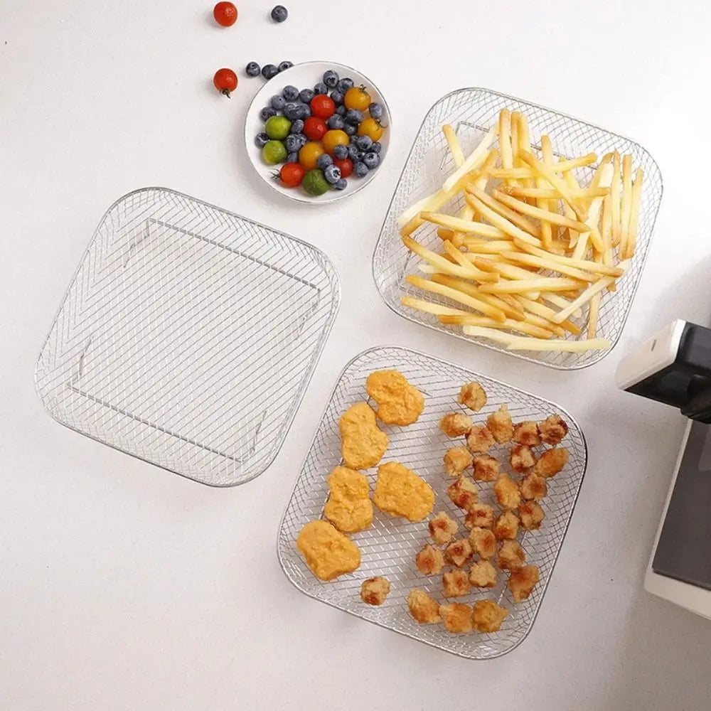 Friggitrice Ad Aria Cremagliera Impilabile Griglia Cestino In Acciaio Inox Antiaderente Per Air Fryer Vassoio