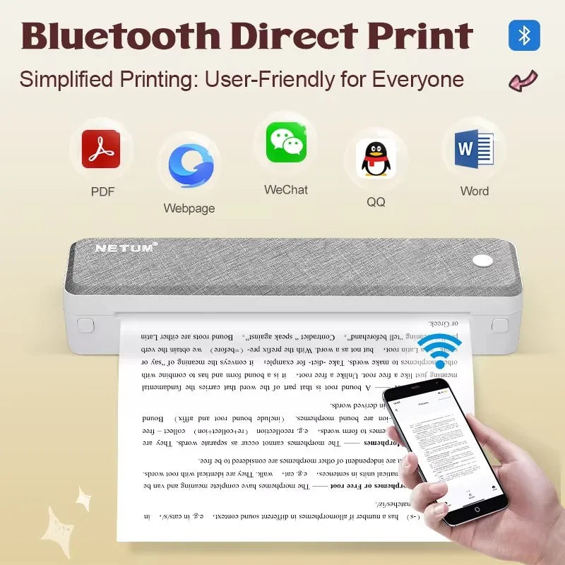 NETUM LT P10 Stampante Termica Portatile A4 Bluetooth Per Viaggi Aziendali Ricaricabile Senza Inchiostro 203 DPI