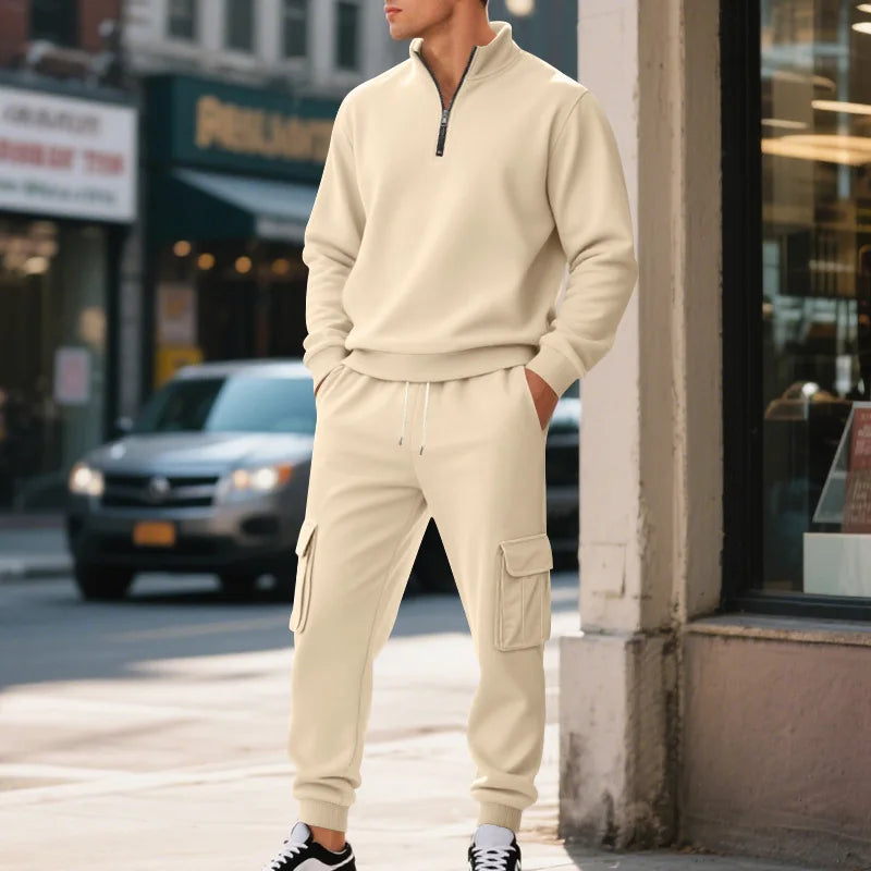 Pantaloni Sportivi Tascabili In Tinta Unita Da Uomo Con Cerniera Calda In Velluto Casual Da Uomo Americano